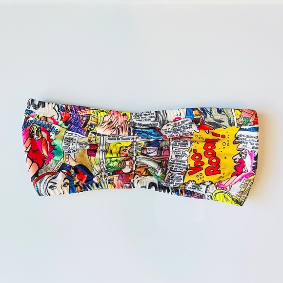 Forever 21 Comic Book Multicolor Ruched Bandeau Bralette Top - Picture 1 of 6